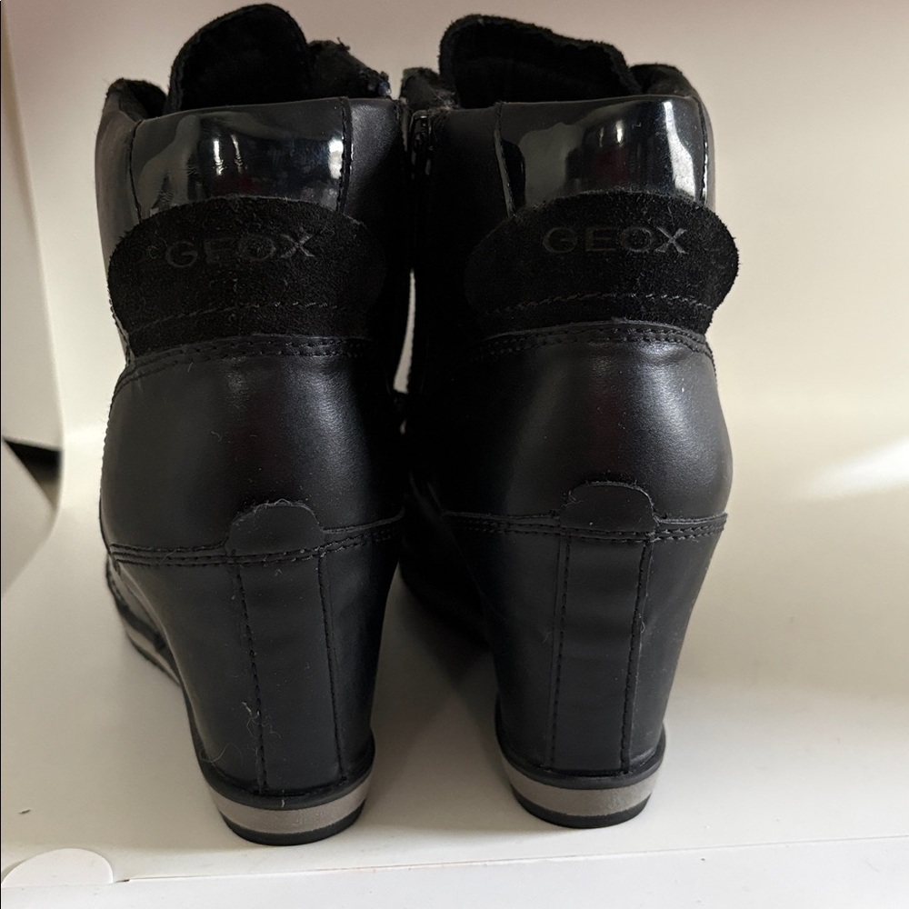 Geox Black Oxford Illusion Leather Wedge Sneaker 39 - Picture 4 of 7